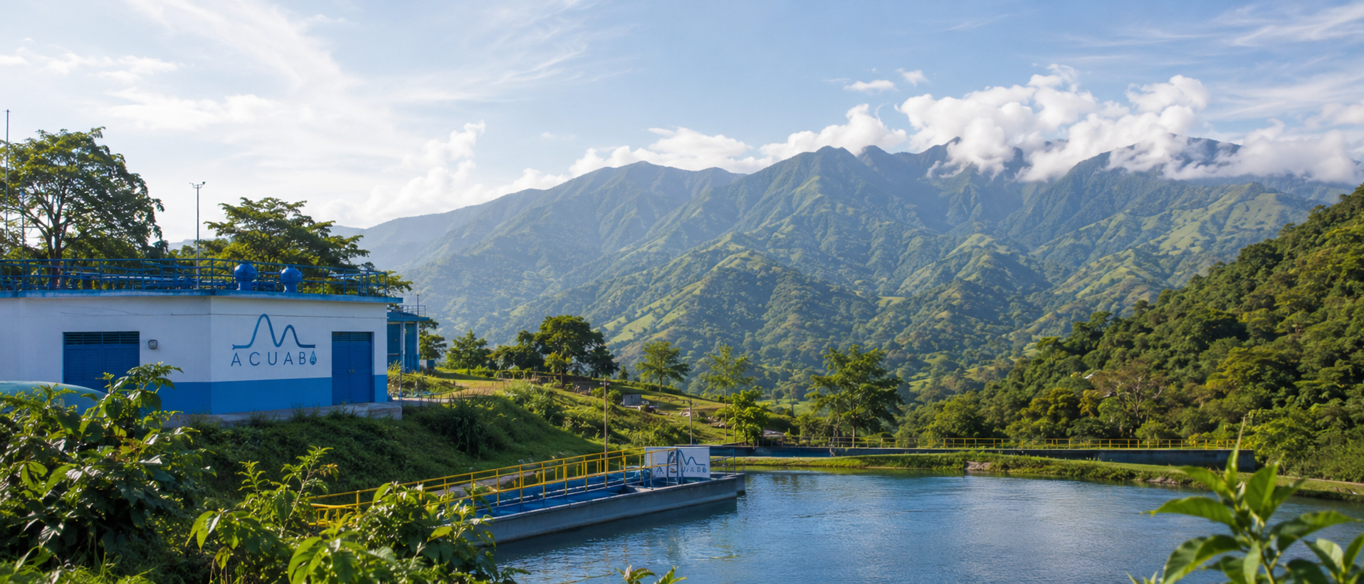 Planta, reservorio y paisaje montañoso de La Buitrera