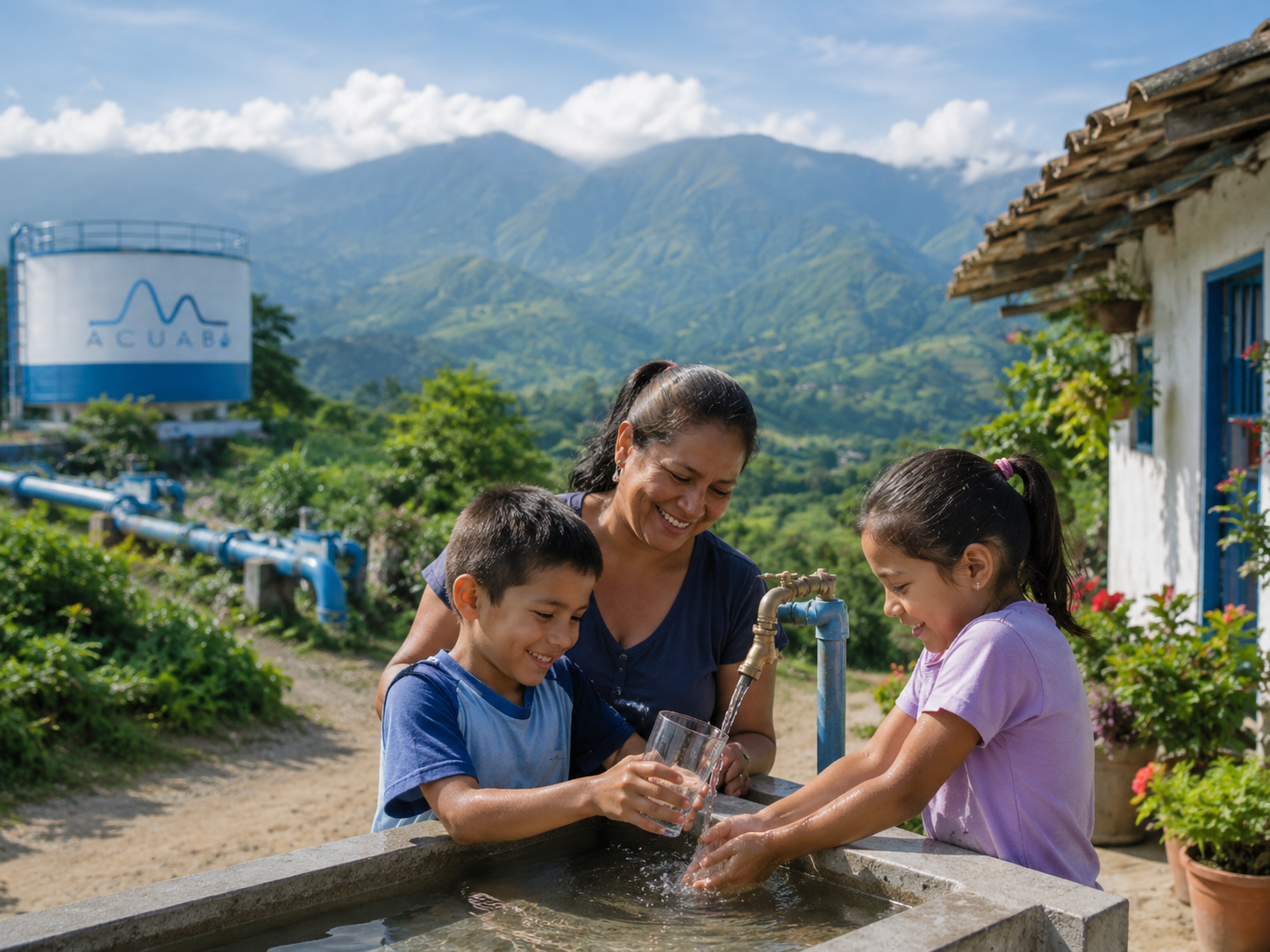 Comunidad usando agua potable